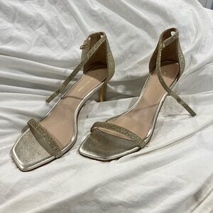 Nwob Stuart Weitzman Nudistcurve Womens gold glitter ankle strap sandals